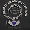 Hip Hop Rap Trendy Creative Pink Diamond Love Angel Wing Pendant Necklace Pink Diamond Love Men's Necklace
