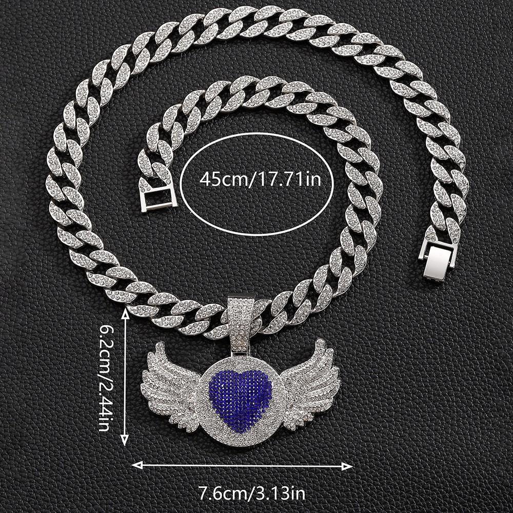 Hip Hop Rap Trendy Creative Pink Diamond Love Angel Wing Pendant Necklace Pink Diamond Love Men's Necklace