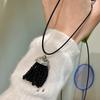 Beaded Fringe Adjustable Drawstring Necklace Featuring Leather Bead Design for Versatile Occasions and Gift Giving