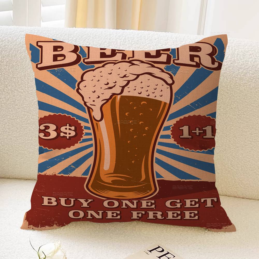 Anime Retro Beer Drink Art Pillow Cover for Bedroom Room and Living Room Sofa Decorative Cushion Cover