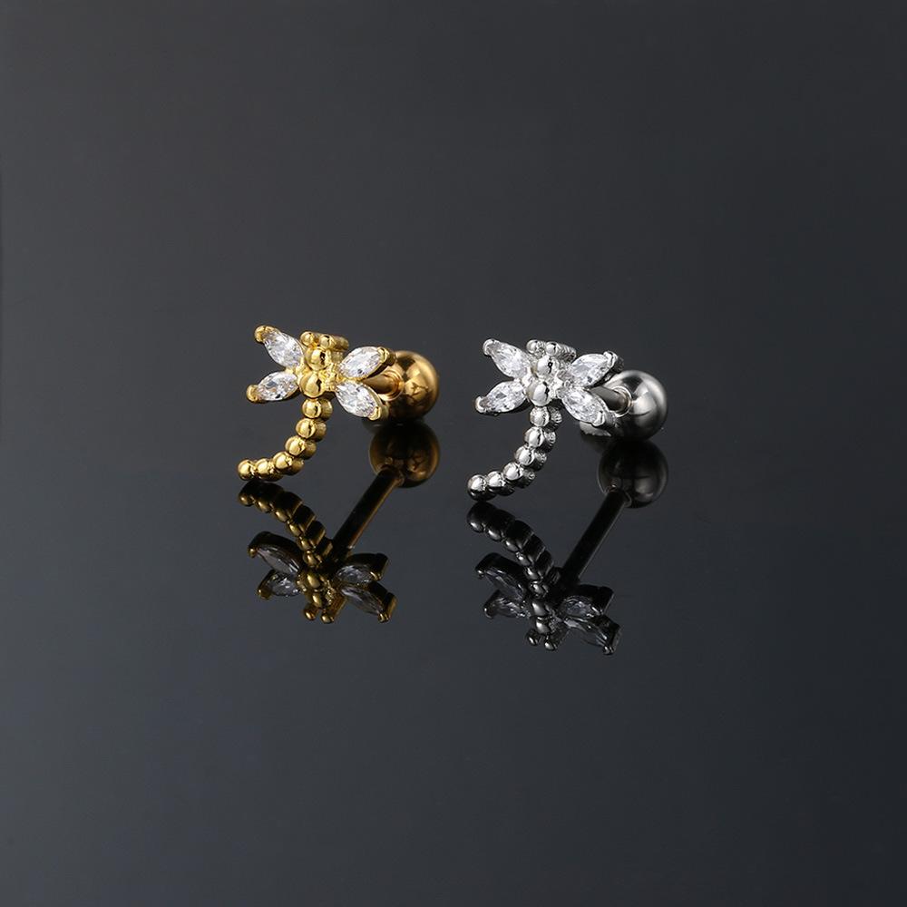 Hot Selling Helix Piercing Insect Skull Earring Women Trend Sliver Gold Color Zircon Tragus Bone Stud Ear Ring Body Chic Jewelry