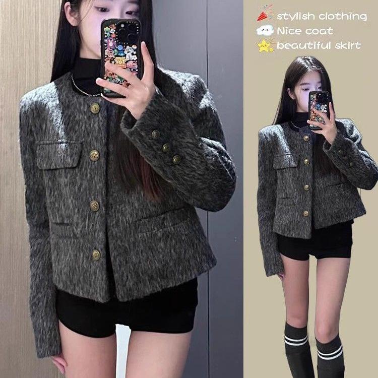 Gray Wool Short Jacket - French Style 2025 Autumn/Winter Women's Fashion