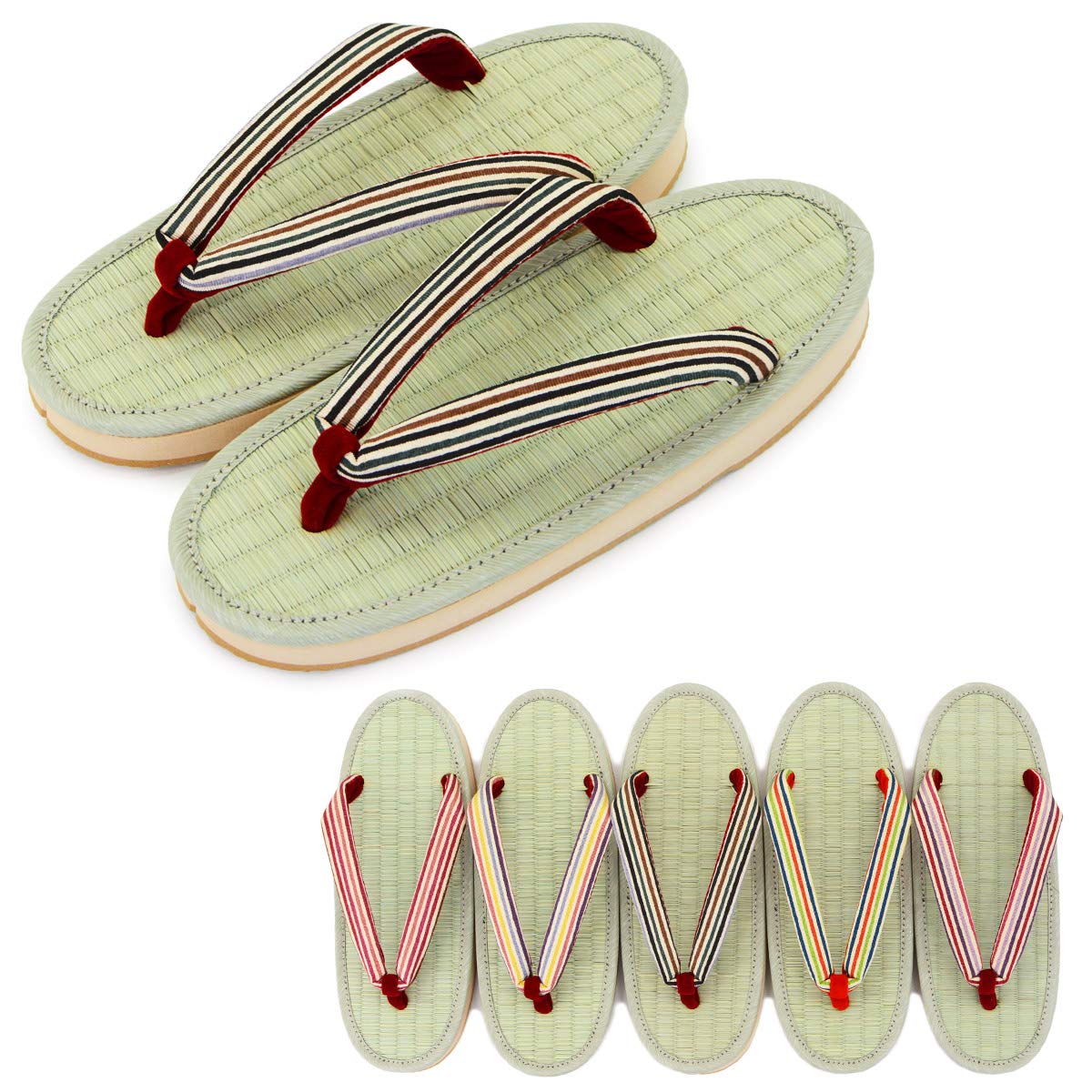 Tatami Sandals Genuine Tatami Rush Grass with Rubber Sole Large Size Oval Shape Striped Pattern [Takeharu] Women s Japanese-made (Setta) - - (L) - -