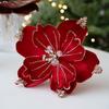1PC Christmas Artificial Flower 22cm Fabric Sticky Pink Sequins Imitation Magnolia Flower Living Room Decoration Christmas Decoration Small Gift