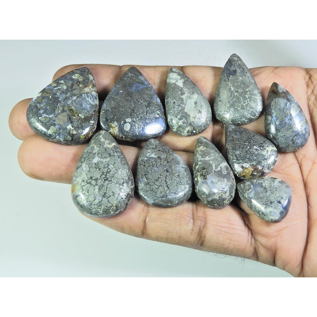 296Cts. Natural Marcasite Oval Shape Cabochon Loose Gemstone 10Pcs Lot C-317