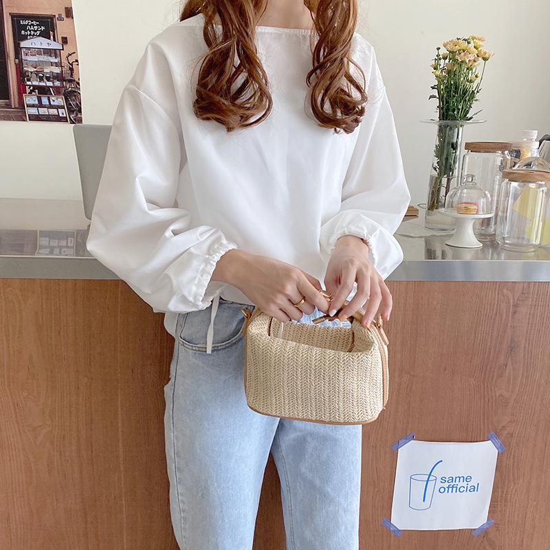 Summer Small Straw Handbag Trendy Shoulder Bag Woven Bucket Crossbody Bag Casual Seaside Beach Bag ARI