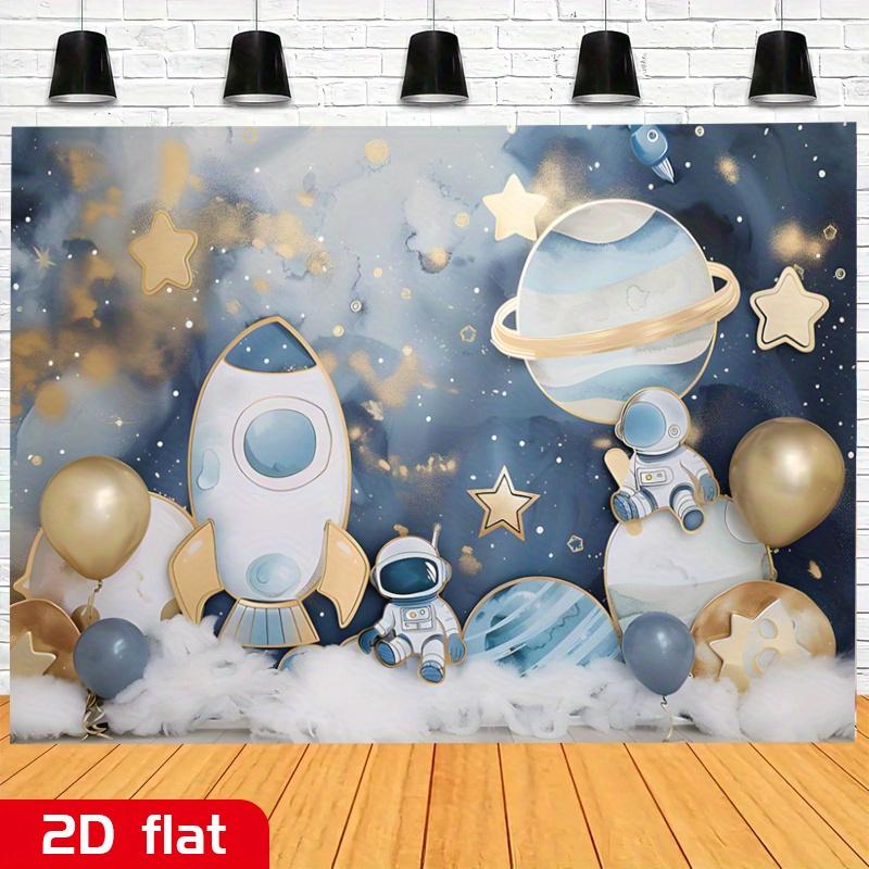 2D flat banner 1 piece of space-themed birthday astronaut party banner. Suitable for party decoration. Room 100x150cm