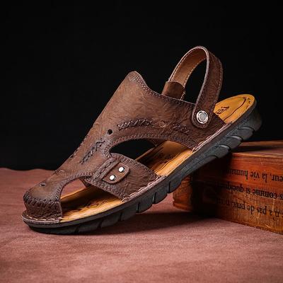 Zomer Nieuwe Heren Baotou Echt Leer Sandalen Hol Ademend Strand Schoenen Heren Retro Casual Schoenen Outdoor Camping Schoenen