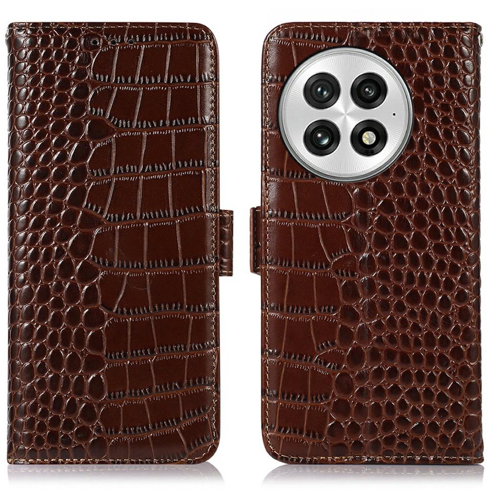 For OnePlus 13 Case Crocodile Texture Genuine Cow Leather Phone Wallet Cover