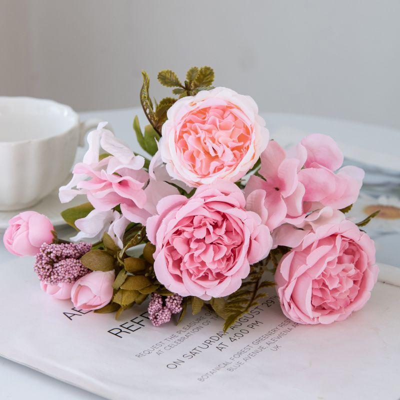 Künstliche Blumen Festival Girlande Hochzeit Garten Rosenknospe Bogen Künstliches Pfingstrosen Bouquet Brautvase Zimmer Heimdekoration Seidenhortensie