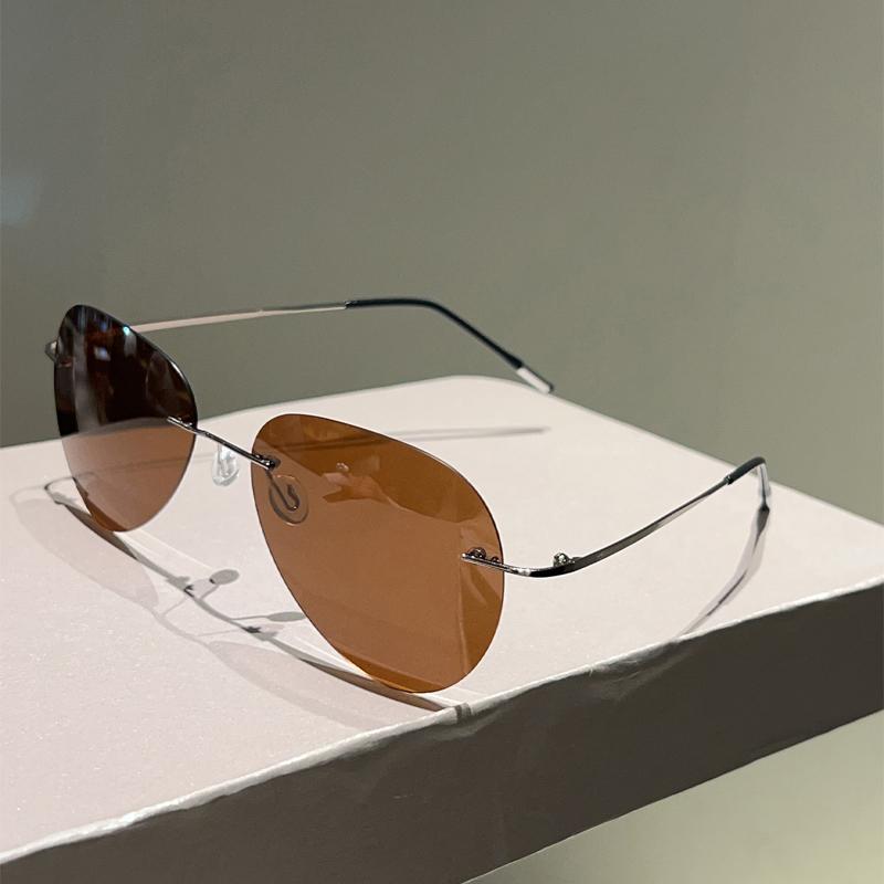 Rimless Pilot Sunglasses Men Fashion Vintage Solid Color Outdoor Shades Women New Trendy Luxury Brand Design Sun Glasses