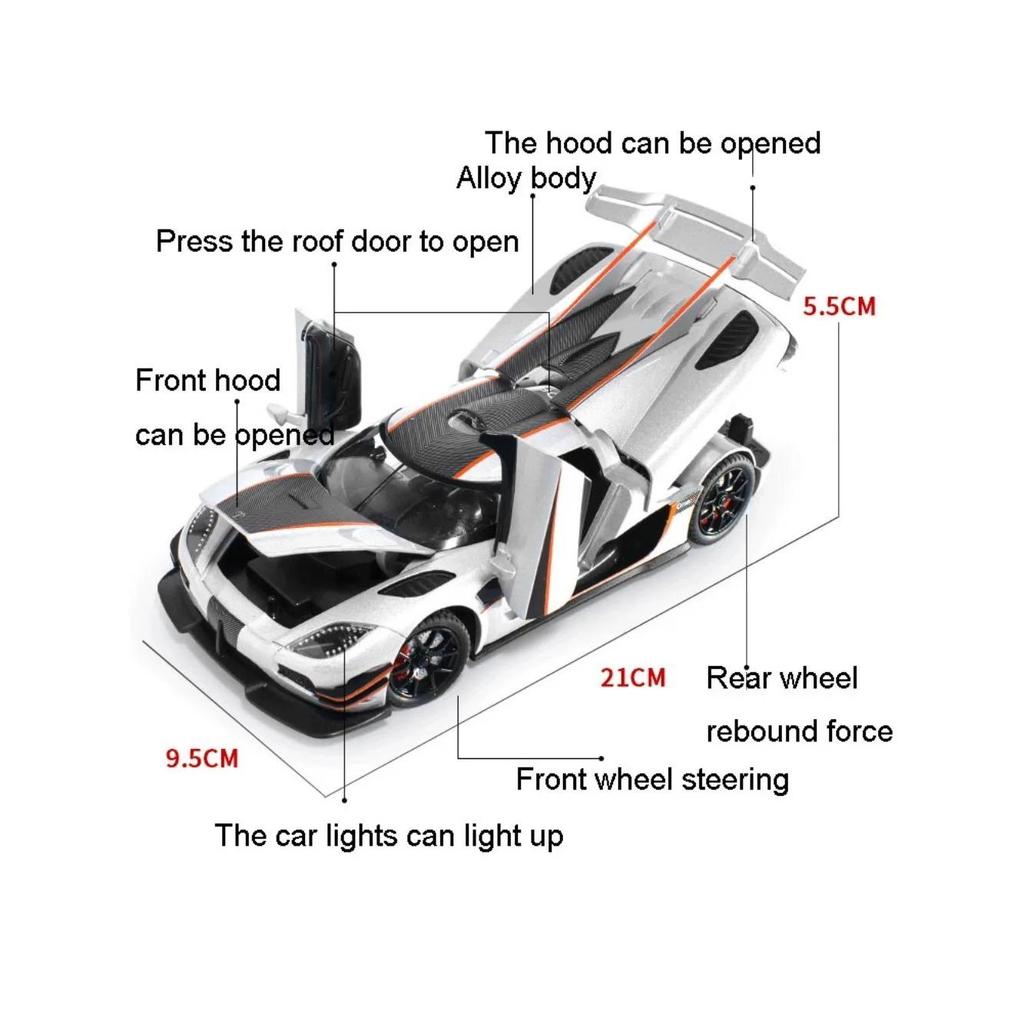 1/24 Model sportovního auta Koenigsegg ONE Alloy Diecast Supercar Hračka dvířka se dají otevírat zatahovací zpět Dekorativní kolekce Dárky k narozeninám pro chlapce