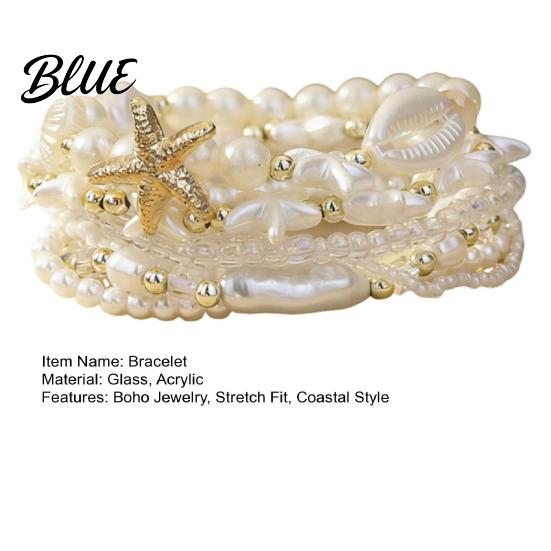 Starfish Beaded Bracelet 1 Set Bohemian Bracelets for Women Coastal