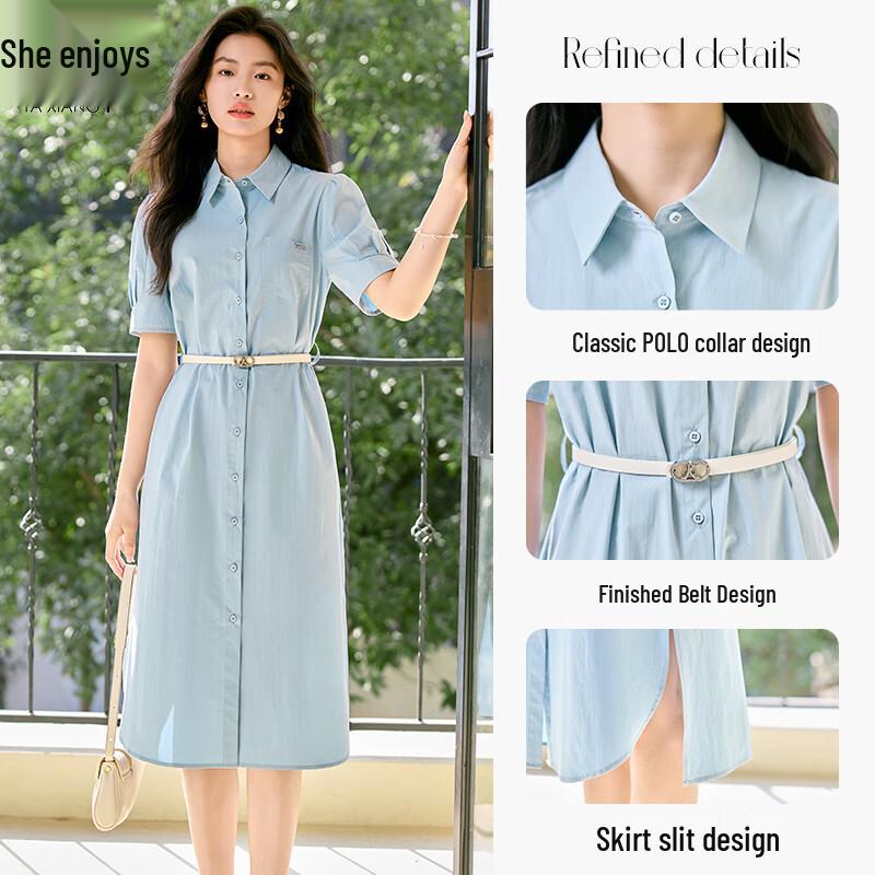 Elegant Short Sleeve Commuter Shirt Dress with Tie-Waist