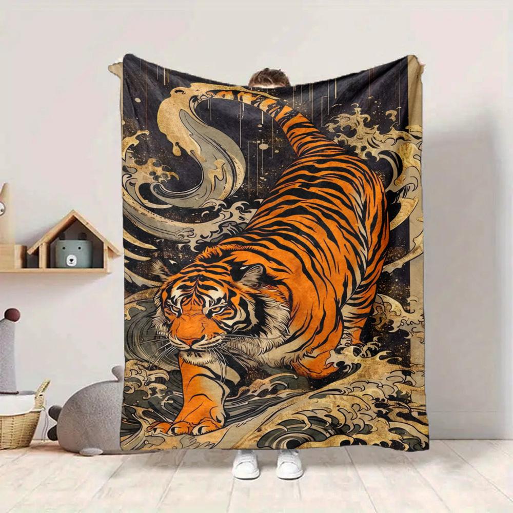 1pc Tiger Wave Print Blanket - Perfect Gift for Birthdays, Christmas & Halloween- Soft, Warm & Versatile yy250909133