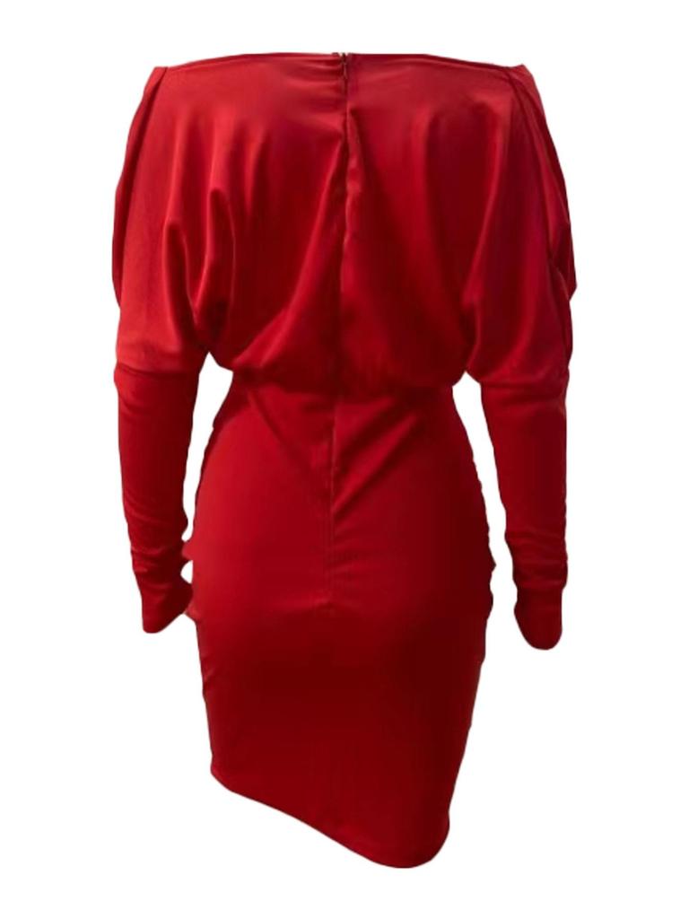 2024 Herbst Winter Langarm V-Ausschnitt Sexy Taillenbetontes Hüftbetontes Kleid für Damen