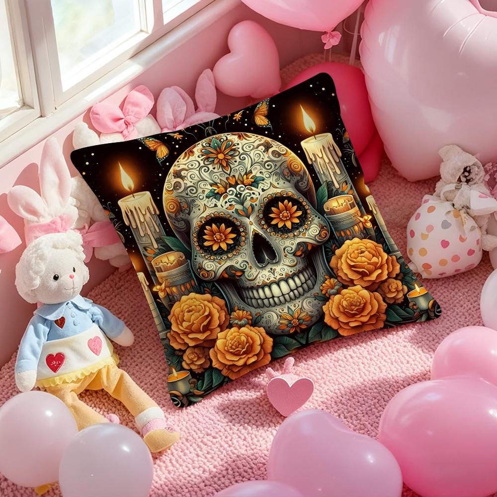 Anime Day of the Dead Cushion Cover Pattern Printed Pillowcase for Living Room Sofa Cushion Cover & Bedroom Decor