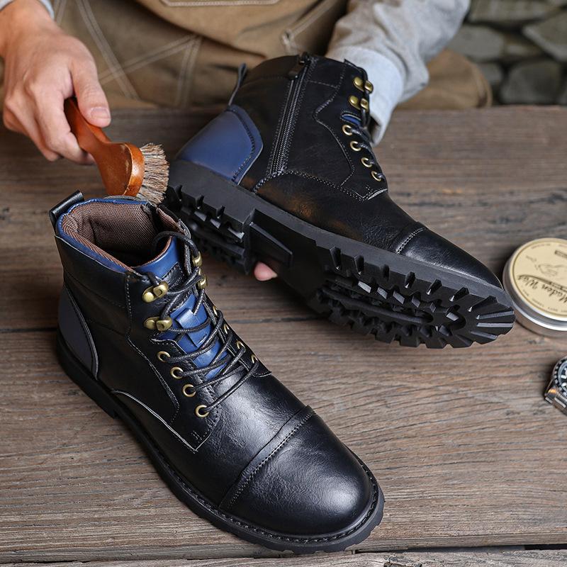 

Amazon s new zipper men s leather boots tooling Martin boots men s retro British fashion high-top boots 48