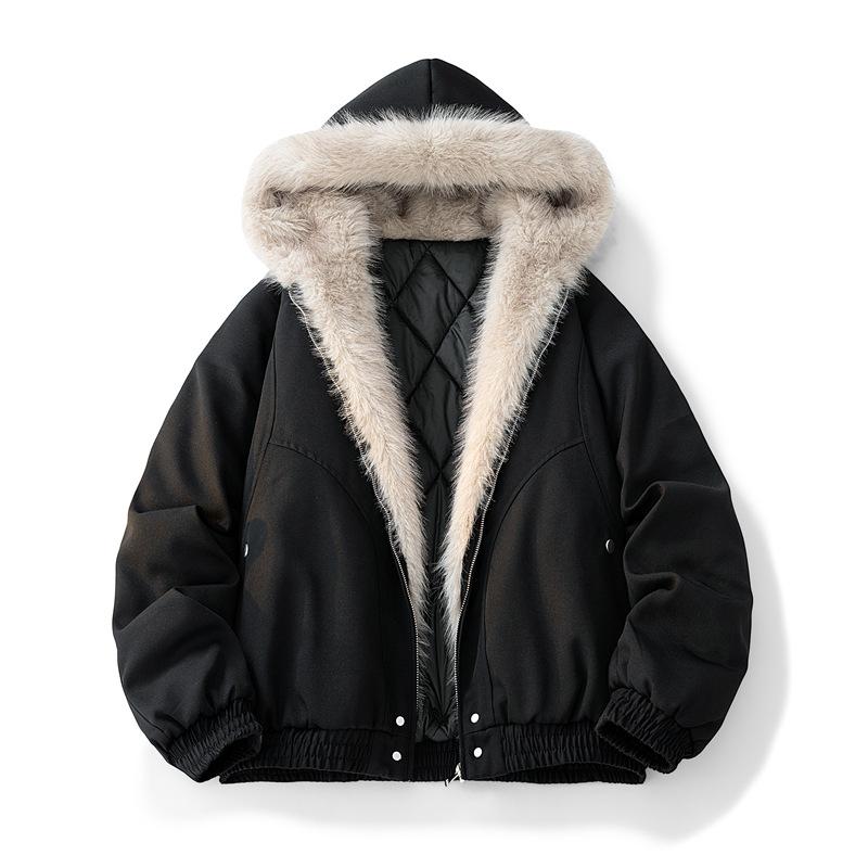 Parker Workwear Cotton Jacket Men and Women Section of The Fall and Winter Hair Collar Cotton Jacket Thickened Couples Paragraph Hooded Cotton Jacket