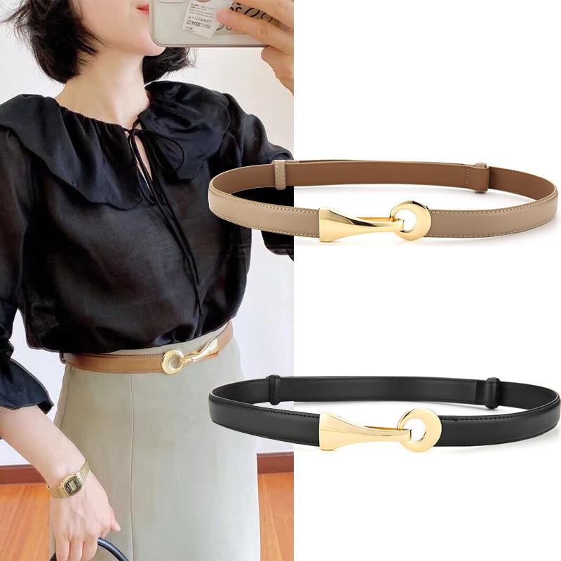 Genuine Leather Womens Waist Belt With Double Ring Buckle For Casual And Office Wear