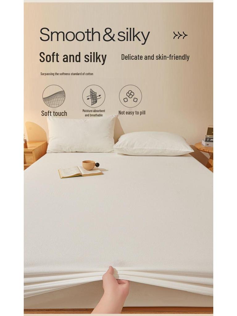 Pure Cotton Weave Washed Fitted Sheet - Solid Stripe Mattress Protector