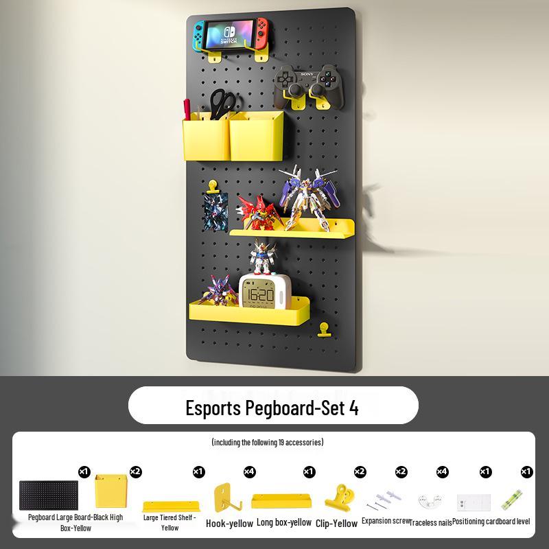 Esports Gaming Desk with Pegboard Wall Organizer and Equipment Rack