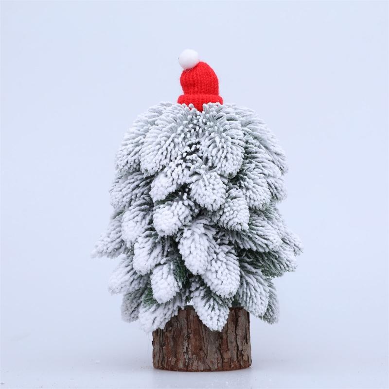 Snow Dusted Christmas Tree Desk Decoration With Wood 20cm Height For Living Room Bedroom Tabletop Decoration