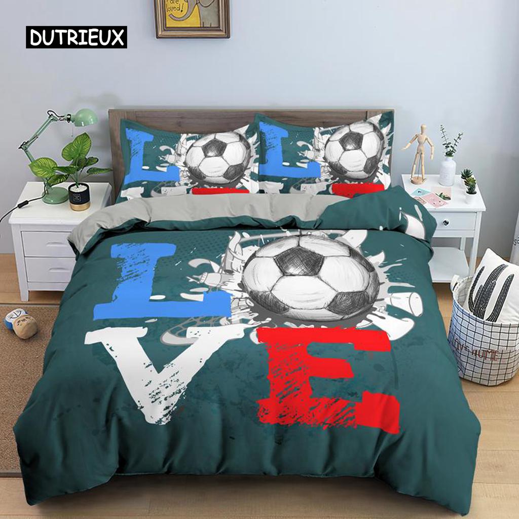 3D Boys Teens Football Comforter Cover Set Queen Size Soccer Ball Duvet Cover Polyester Bedding Set 2/3pcs Soft Twin Quilt Cover