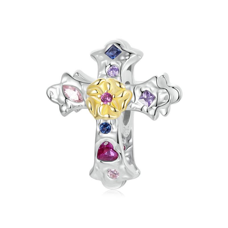 WOSTU 925 Sterling Silver Vintage Cross Pendant Heart Charm elephant Cat Beads Fit DIY Bracelet Necklace Retro Jewelries Gift