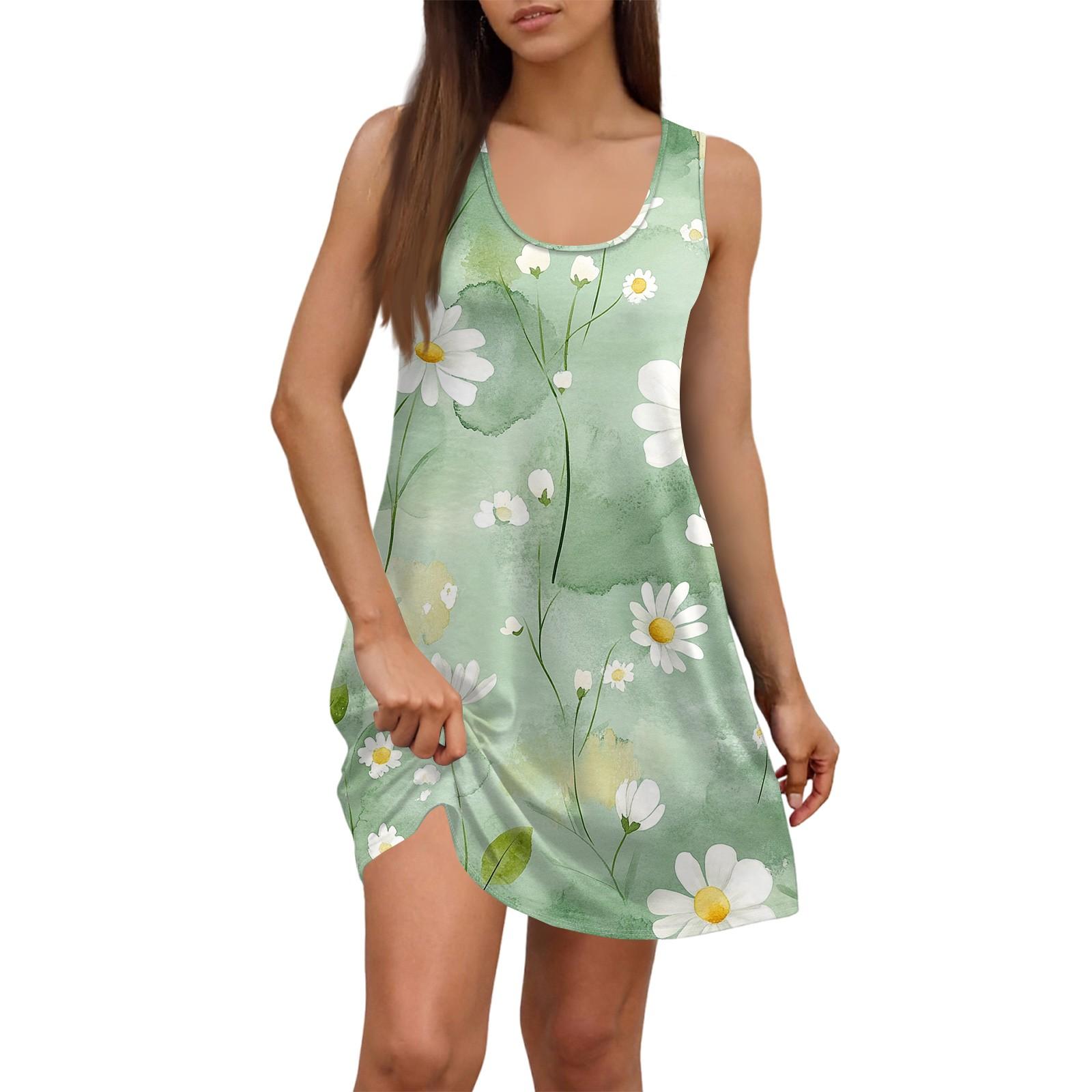 

Женское летнее повседневное платье с квадратным вырезом и цветочным принтом, платье без рукавов с карманами XXL