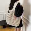 Women's Large Capacity Crochet Tote Bag Solid Color Knitted Hollow Beach Bag Fashionable Shopping Bag for Travel And Vacation