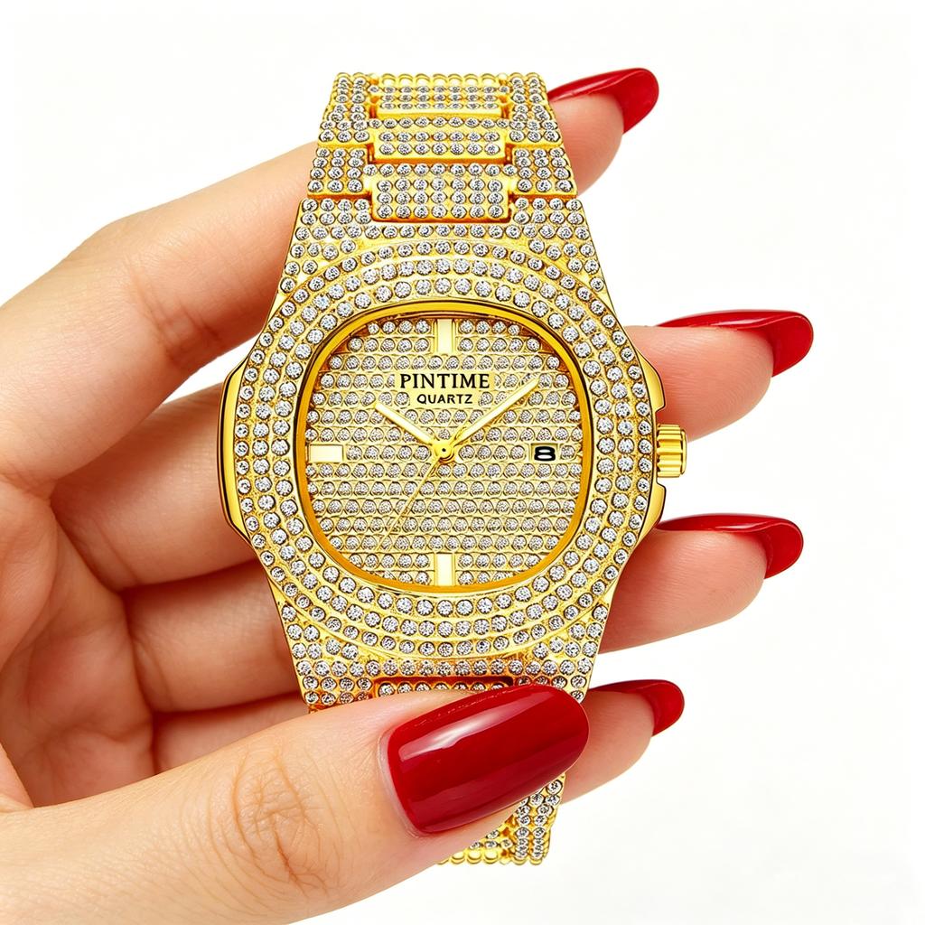 1pc Ladies' Watch, Diamond Set Watch, Date Display and Quartz Movement, Luxurious Zinc Alloy Material, The Perfect Gift for Moth
