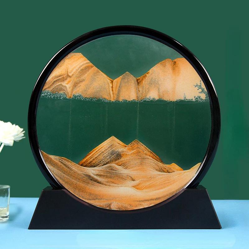 3D Moving Sand Art Round Liquid Hourglass Flowing Sand Painting Sandscape Motion Display Quicksand Painting Home Decor Gifts