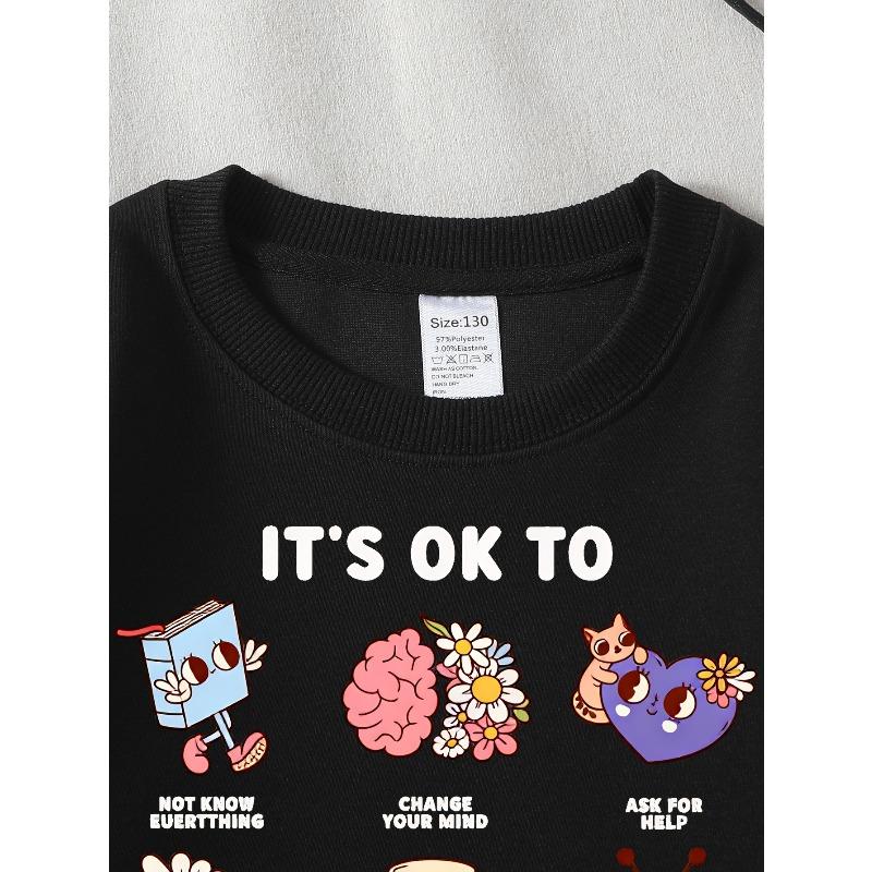European sizes Girls' Crew Neck Sweatshirt Cute Book Brain Flower Cat Heart Jar Bee, Soft Cozy Pullover, Warm Casual Outfit