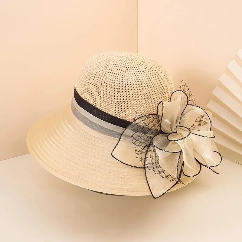 Buy Women's Church Derby Hat Wide Brim Straw Bucket Hat Wedding Mesh