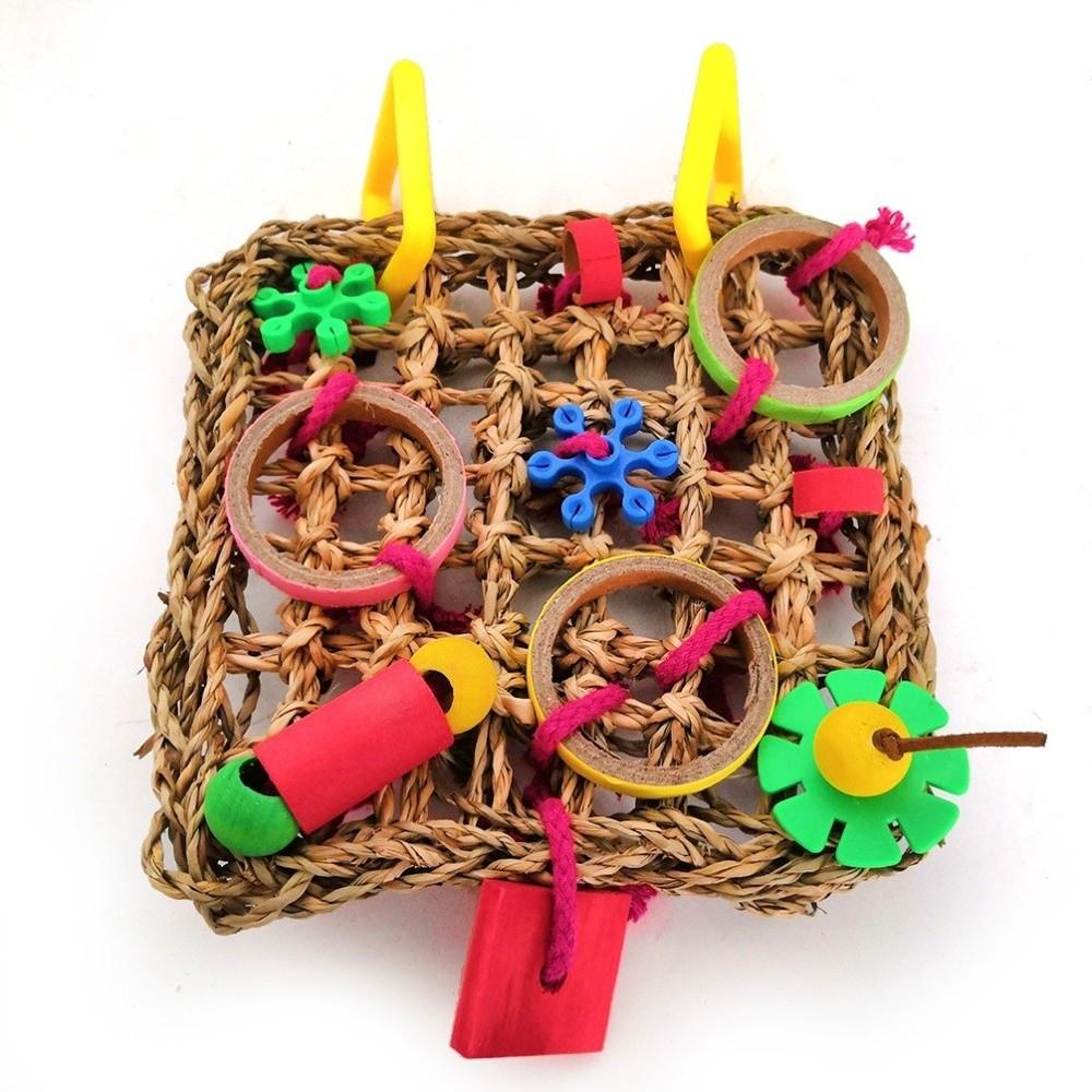 New Natural Rattan Parrot Bite Hanging Interactive Parrot Climbing Net Colorful Durable Bird Teething Pet Supplies