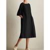 JPNTKY Fashion Summer Spring Solid Color Print  1/2 Sleeves O-Neck Casual Dresses