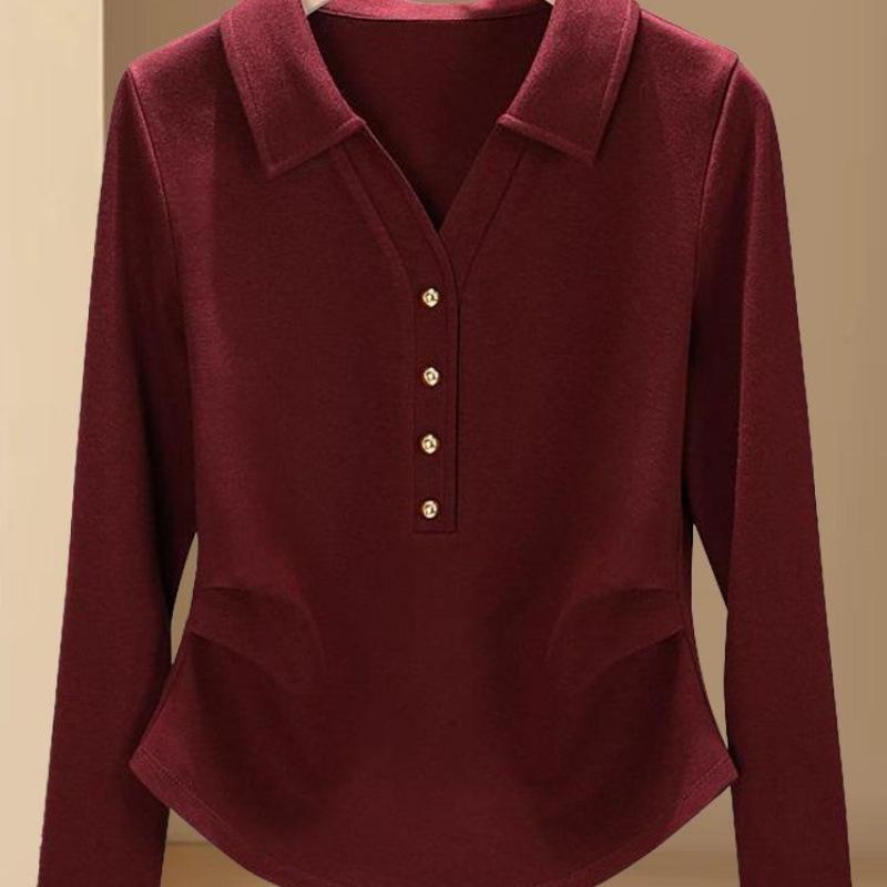 Women's Pure Cotton Fashion Polo Collar T-Shirt - Slimming, Stylish & Versatile Top for Autumn 2025