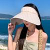 Sonnenhut Kariertes Design Leere Oberseite Vollgesichts-Sonnenschutz Hut mit großem Schirm und Schleife Dekoration mit Kunstperlen Sommer-Reisehut