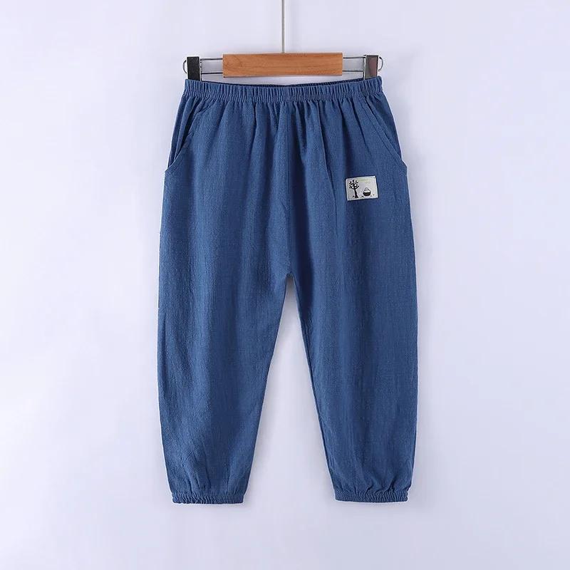 Children Trousers for Boys Girls Cotton Linen Elastic Waist Solid Color Summer Mosquito Pants Kids Clothing Long Pants