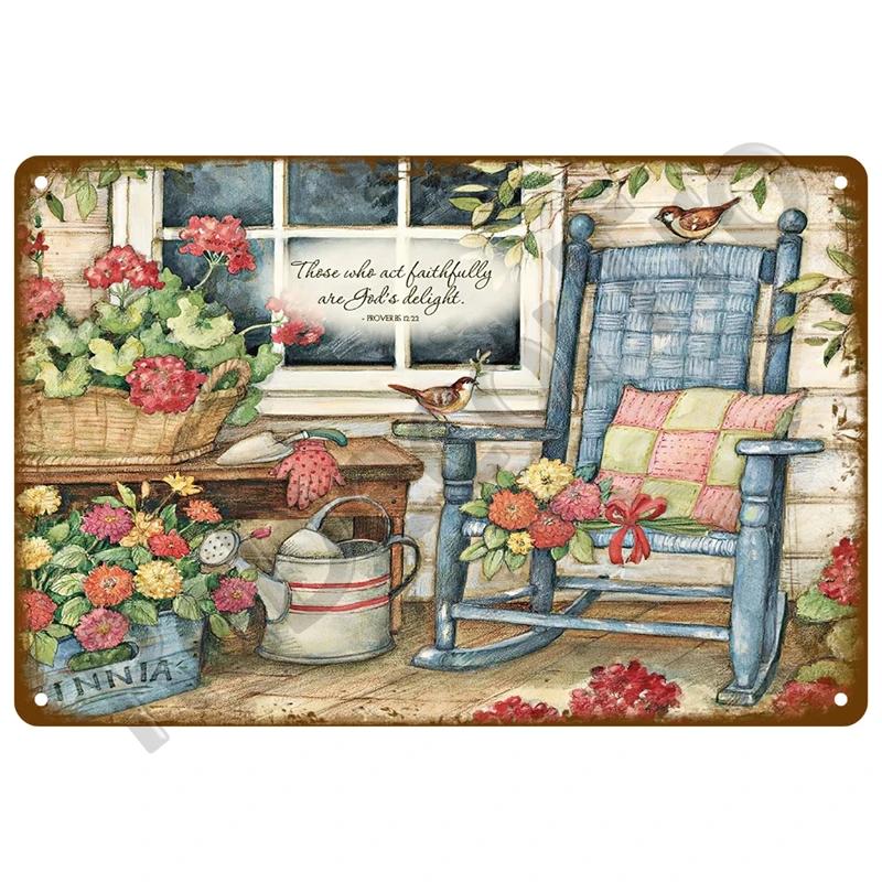 Retro Sign Home For Garden Outdoor Gardening Flowers Vintage Metal Sign Funny Plants Wall Decor Home Sweet Tin Sign Farm Birds