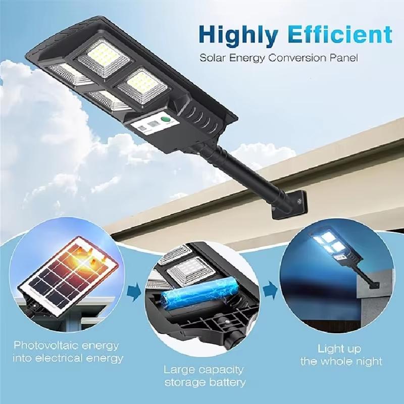 Modern Solar Powered Motion Sensor Street Light Outdoor IP65 Waterproof Floodlight with Remote Control for Garden Yard Garage Parking Lot