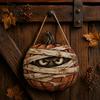 Autumn Theme Room Furnishings Halloween Mummy Pumpkin Hanging Sign, Retro Wooden Pendant with Ghost Wall Decor Hemp Rope for Front Door Entrance Party