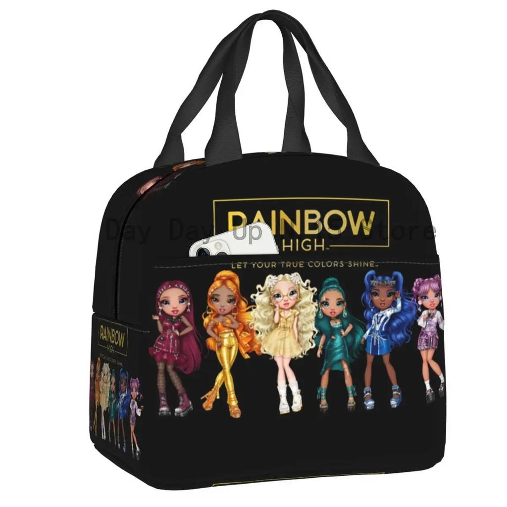 Rainbow High Insulated Lunch Bag for Outdoor Picnic Cartoon Anime Tv Portable Thermal Cooler Lunch Box Women Kids