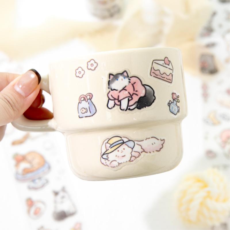 50mm * 2m Glückskatzen-Serie Kawaii Glitzer-Sand Stanzband DIY Tagebuch Handyhülle Ästhetische Scrapbooking-Aufkleber