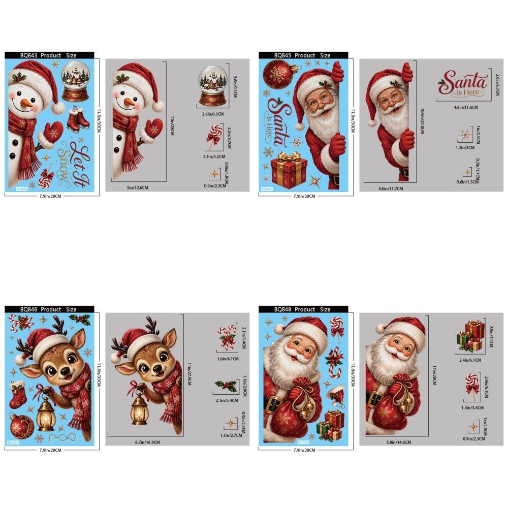 4 Sheets Removable Static Christmas Static Cling Decal Xmas Party Door Stickers Party Supplies