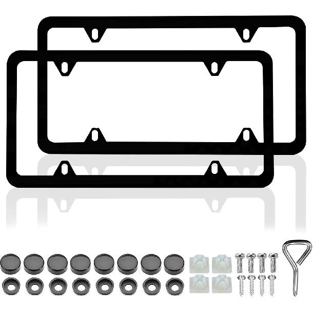 Matte Black License Plate Frames - 2 Pack Black Car Plate Frames, Universal Aluminum 4 Holes License Plate Frame For Front And Rear Car Tags.
