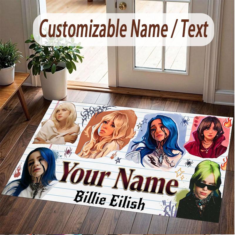 Custom Name Crystal Velvet Rug,Billie Eilish Comfortable Anti Slip Floor Mat For Room Decoration