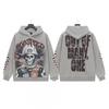 Unisex Vintage Washed Hoodie With Skull Print Loose Fit Streetwear Cotton Sweatshirt Men Women