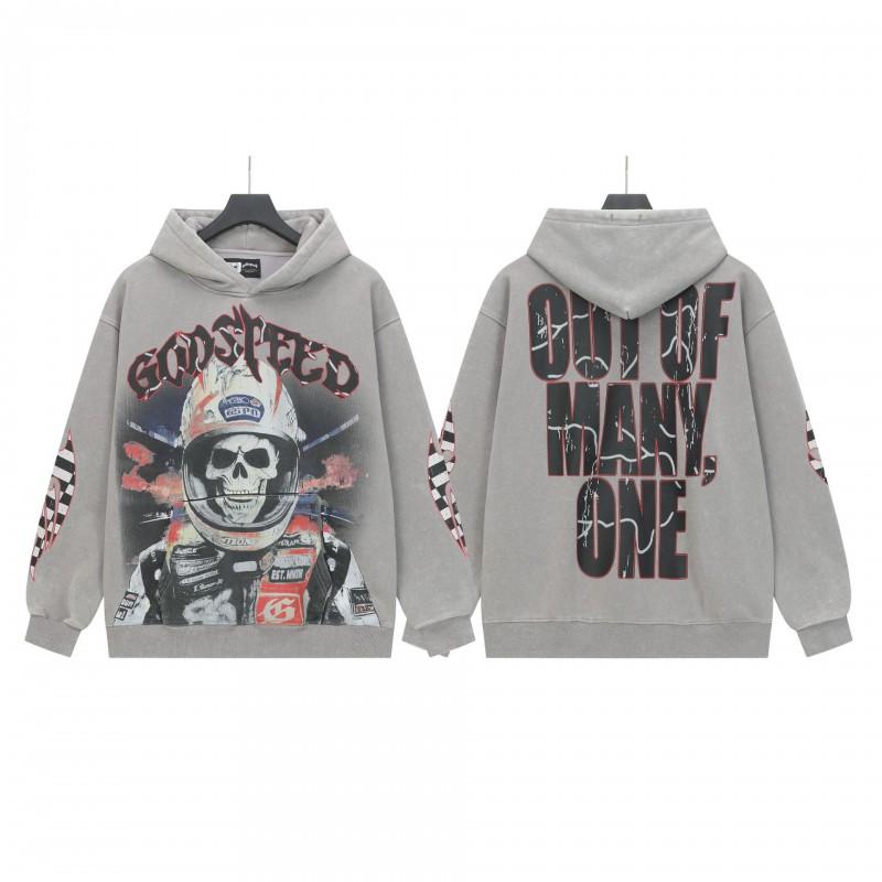 Unisex Vintage Washed Hoodie With Skull Print Loose Fit Streetwear Cotton Sweatshirt Men Women